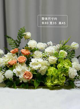 仿真花婚礼庆堂花排现场订婚布置装饰仿真花路引花排迎宾牌挂花
