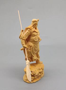 大叶黄杨木雕刻披风关公款摆件规格120×52×36书桌摆饰工艺厂家