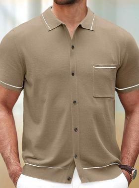 2025 Men's Summer New Shirt Casual Loose Knitted Polo Sh