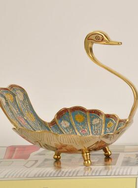 正品进口黄铜手雀孔纳托 托盘茶几干 干收果零食盘天鹅首饰碟装饰