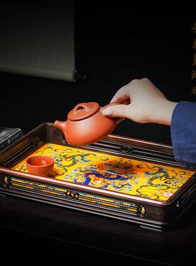 红木文承盘大红酸枝红木托盘书房茶室桌面收纳摆件景泰蓝掐丝珐琅