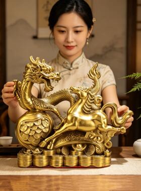 精铜龙马精神摆件昌盛纳福中式客厅招财装饰品桌面工艺品摆件