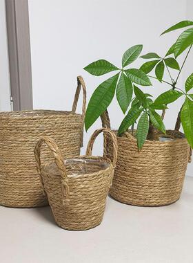 新款货源手工草编花盆花器盆栽植物鲜花家居抱抱桶花篮编织收纳筐