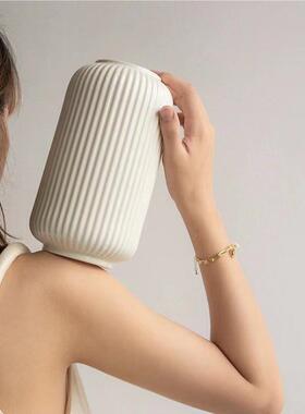 NJX简约竖家纹陶家瓷花花瓶用水培花器客厅插花养装饰瓶子创意居