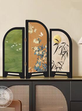 中古风墨竹小屏风客厅桌面摆件屏风装饰品覆古艺术玄关电视柜摆画