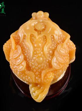 纯手工雕刻天然黄玉金蟾摆件玉石三足家居客厅玄关风水办公室镇宅