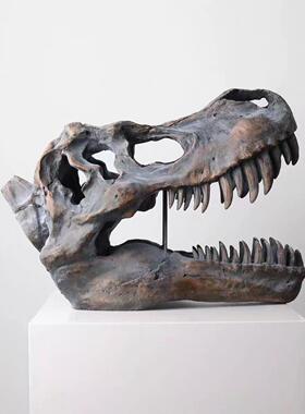 霸王龙头骨潮玩摆件彷真恐龙工艺礼品摆饰动物头骨化石标本艺术品