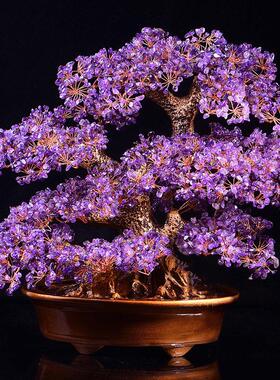 新黄水晶招财摇钱树摆件家居客厅酒柜装饰发财树乔迁店铺开 业礼