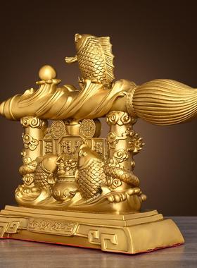 黄铜文昌笔鲤鱼跃龙门笔双鱼双龙聚宝盆书桌办公室装饰工艺品礼品