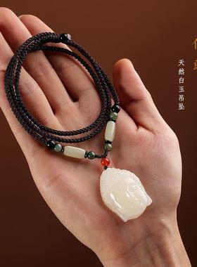 和田玉白玉佛头吊坠项链真玉坠吊坠毛衣链男女款玉石玉佩情侣礼物