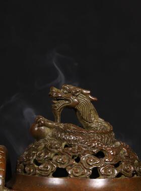 家用香炉苏工纯铜螭龙耳盘龙钮兽足薰炉三足鼎炉室内香道茶道摆件