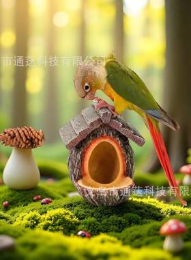 跨境树桩鸟窝鸟巢野鸟喂鸟器树脂工艺品花园庭院雕像装饰雕像装饰