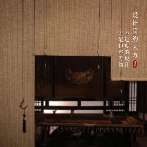 麻草卷帘新中式门帘遮阳宋式美学民宿茶室苧麻亚麻禅意隔断装饰帘 - 图3