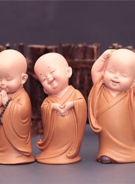 创意迷你智慧小和尚摆件佛系禅意古风书房茶台办公桌装饰日式玩偶