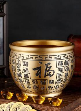 纯黄铜浮雕画储油缸存物聚财钱罐米桌面装饰烟灰缸铜摆W2件礼品