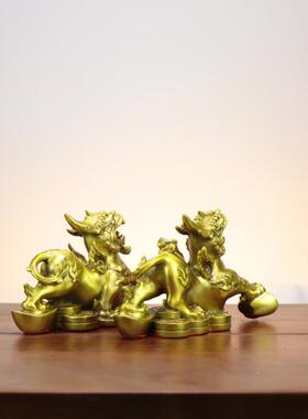 新款貔貅铜貔貅摆件公一对家聚宝元盆铜貔恘客厅居用皮母丘宝貔犰