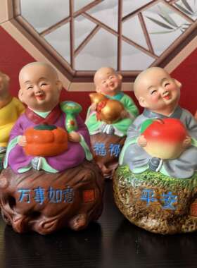 小沙弥摆件天津特色泥人张纪念品桌面摆件中国风泥人手工艺