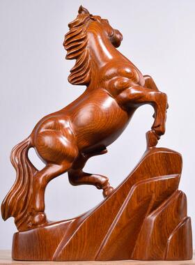 黄花梨木雕生肖马饰品实木家居桌面装饰红木工艺品