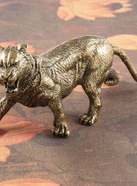 仿古玩古董收藏生肖虎旧做黄铜摆新中式件大国潮霸气老虎茶宠CA19