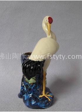 正品量物特价湾公仔陶瓷《朱顶鹤插》仙鹤水培植物花瓶盆花花器石