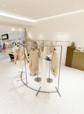 女装店展示架不锈钢拉丝落地组合中岛架服装店挂衣架高档陈列架