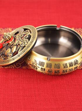 宏达 全黄铜百福烟灰缸 储物罐事事如意 香炉铜摆件
