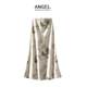 Fluid gold satin printed elastic waist tie-dye mid-length skirt hip-covering fishtail skirt autumn new model-customized