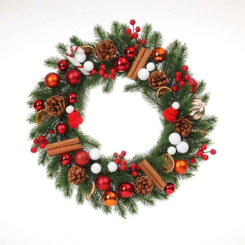 圣诞塑料球花环橱窗松果花圈门饰 节日装饰品墙壁挂饰,淘宝优惠券,粉丝福利购,淘宝优惠卷