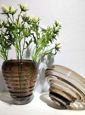 轻奢现代螺纹状高档琉璃花瓶家居餐厅桌面插花装饰摆件