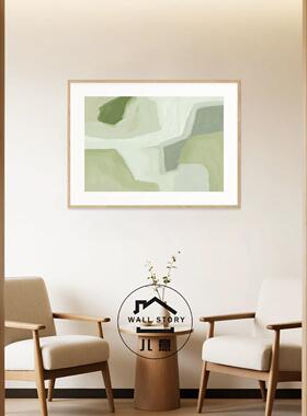 疗愈减压挂画高级感绿色抽象水彩治愈系装饰画心理咨询室背景墙画