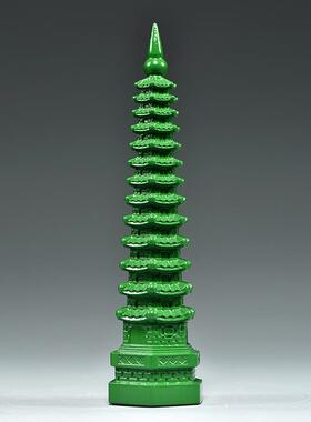 FJR01589绿色木雕刻13层文昌塔摆件层11层文昌质塔客9厅书桌装饰