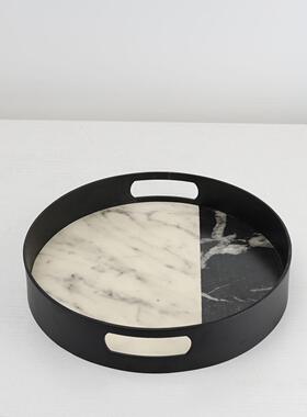 新中式双耳314515金托盘收装纳摆件样版房间别墅客厅茶几饰酒店大