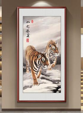 新中式上山虎挂画玄关过道月下雄风图装饰画老虎画猛虎下山图壁画