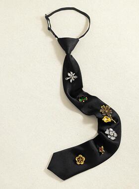 Rice bead metal fabric tie necklace flower jewelry