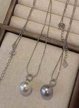 新加坡chomelkinsey真多麻灰色珍珠单颗吊坠配饰项链女高级感颈链