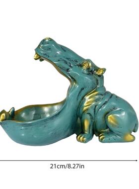 跨境新品河马雕像家用趣味大嘴糖果盘钥匙碗客厅树脂摆件氛围装饰