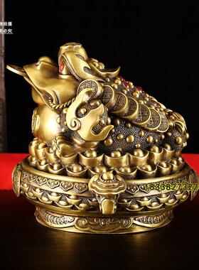 纯铜聚宝盆金蟾摆件大小号三足七星金蟾元宝聚宝盆家办公室工艺品