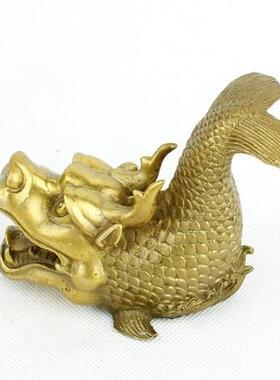 正品纯铜仿古龙头鱼鳌鱼瑞兽螭吻铜器居件摆铜龙鱼白桌面家饰品