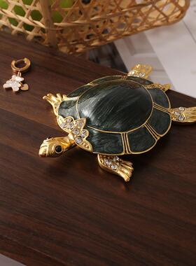 欧美创意珐琅彩合金海龟装饰盒首饰盒金属乌龟摆件欧式家居装饰