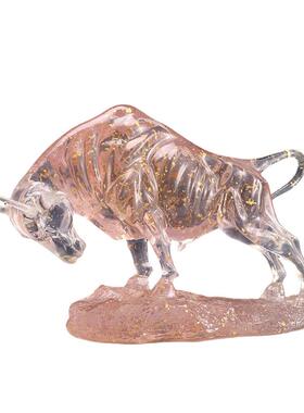 高档透明金箔大展宏图家居装饰摆件马年玄关酒柜轻奢牛气冲天摆饰