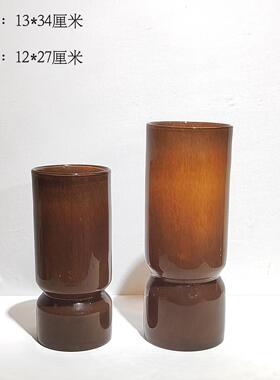现代欧式棕红色玻璃花瓶家居样板房可以桌面展示插花设计摆件