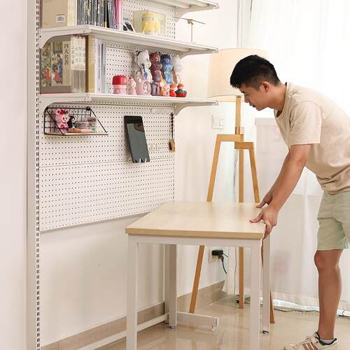 五金洞洞板书架少女桌上书柜立式落地展示收纳一体学生书桌置物架 - 图1