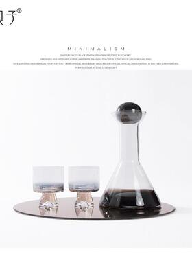 意式轻奢红酒玻璃醒酒器道具现代简约软装饰品样板房客厅酒柜摆件