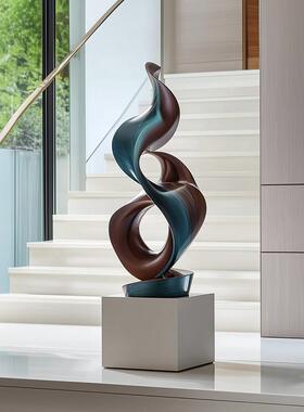 现代轻奢酒店大堂样品屋展示中心玄关装饰落地大摆件抽象实木雕塑