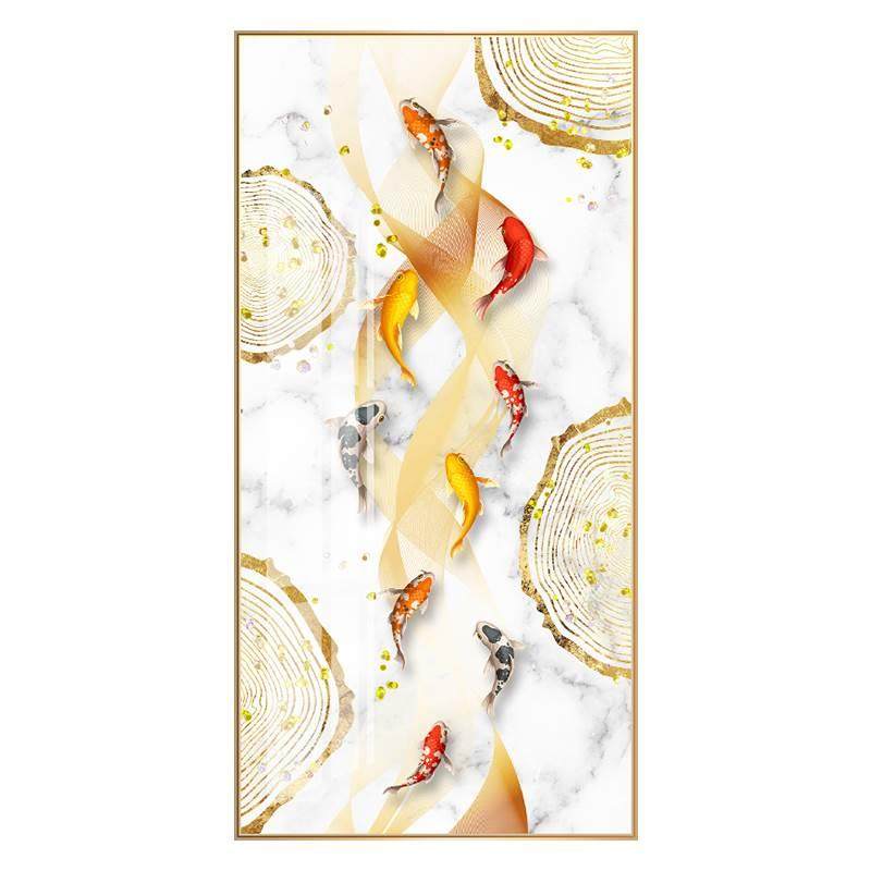 锦鲤鱼图进门玄关画竖版新中式大幅轻奢客厅走廊装饰画晶瓷画,淘宝优惠券,粉丝福利购,淘宝优惠卷