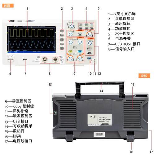 胜利(VICTOR)VC1050S数字示波器双通道存储带探头示波仪50MHz - 图1