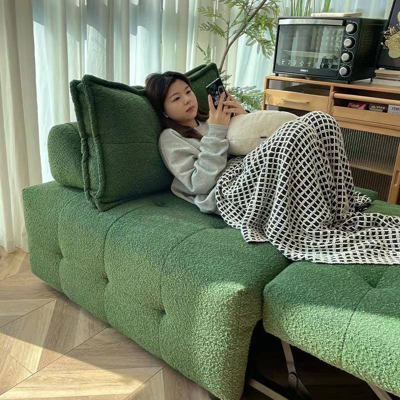 Puff pull-out sofa bed | Small-sized fabric sofa living room dual-purpose foldable retractable single sofa bed