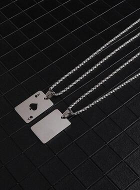 男人声明扑克幸运黑桃a吊坠项炼红色