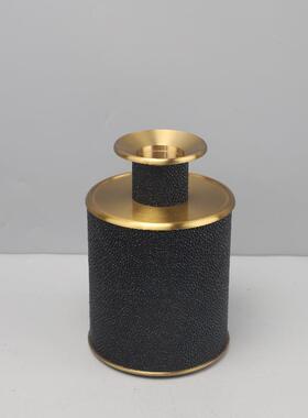 欧式轻奢高档金属皮革卷纸收纳罐摆件客厅餐厅卧室酒店家居装饰品