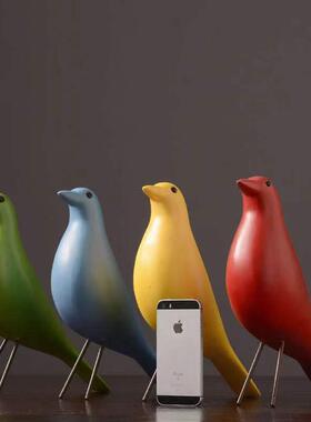 现代简约彩色黑白小鸟摆件树脂创意办公室客厅样板房家居软装饰品